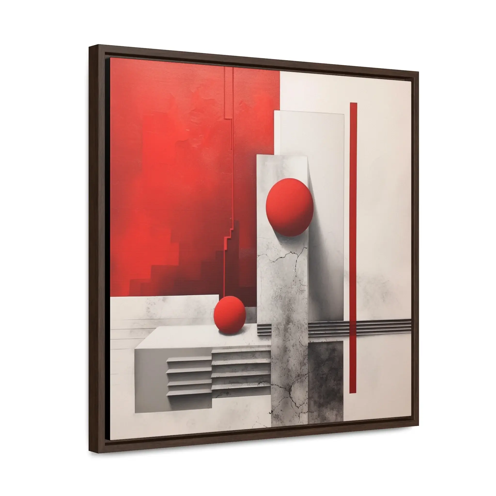 Red Squares Cityscape Monochromatic Realism