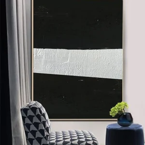Abstract Painting Extra Large Canvas Art, Black and White Minimal Painting On Canvas, Acrylic and Oil Minimalist Painting