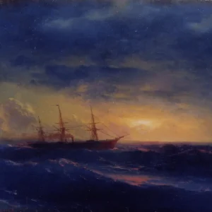 Cruiser in the sea at night