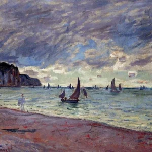 Fishing Boats by the Beach and the Cliffs of Pourville
