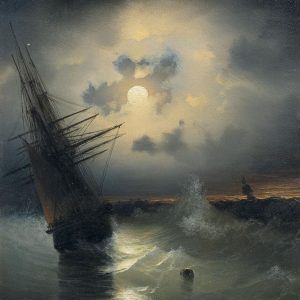 Sailing Shipon the Sea at Moonlight