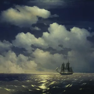 The brig Mercury encounter after defeating two Turkish ships of the Russian squadron is a painting by Ivan Aivazovsky Genre marine art